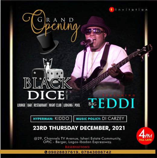 CELEBRITIES, STARS, ENTERTAINERS READY TO CONVERGE AT THE GRAND OPENING OF BLACK DICE CAFÉ