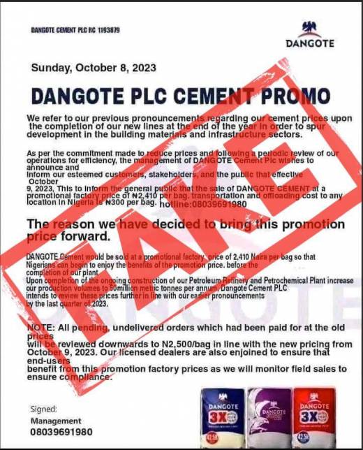 Dangote Cement Plc Denies Sales Promo, Vows to Apprehend Perpetrators 